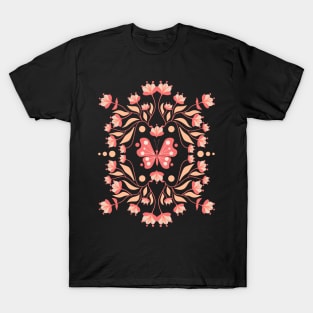 Peach Fuzz Flowers and Butterfly T-Shirt